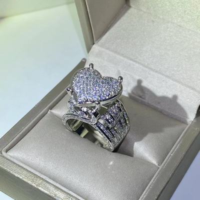 New 925 Silver Exquisite Big Heart Ring 5A CZ Micro Pave