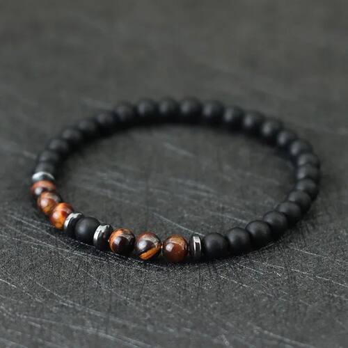 Beaded Bracelet For Men 6mm Hematite Onyx Tiger Eyes Stone