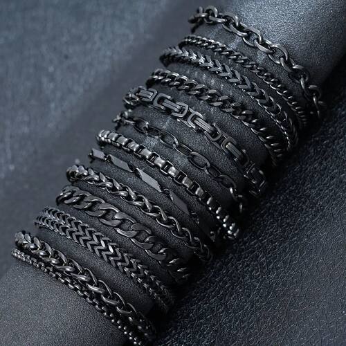 New Stylish Black Metal Chain Bracelets for Men Women