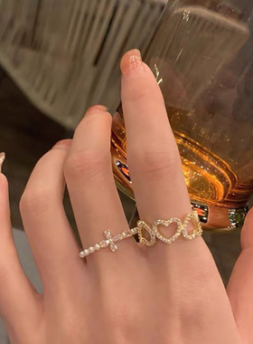 Super fairy girl fashion heart-shaped ring full of diamonds