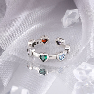 100% Solid 925 Sterling Silver Heart Rings For Women Green