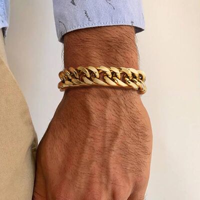 Man Cuban Chain Bracelet,Stainless Steel Gold Silver Black