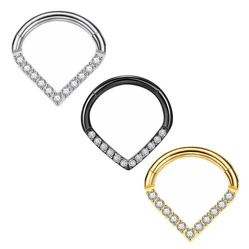 1PC G23 Titanium Hoop CZ Heart Septum Helix Piercing Nose
