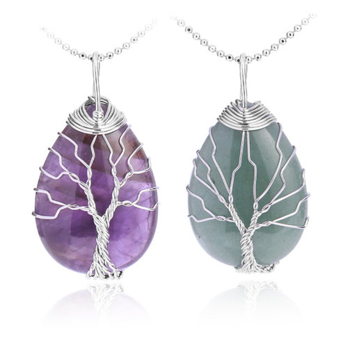 2022 Tree of Life Necklace Natural Stone Pendant Gold Color