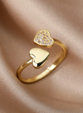 Zircon Double Heart Rings For Women Crystal Stainless Steel