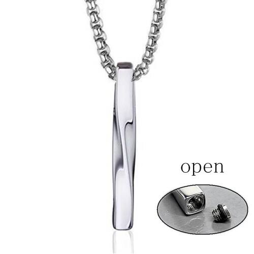 Stainless Steel Twist Squre Columnar Cremation Urn Pendant J