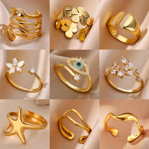 Stainless Steel Zircon Geometric Rings For Women Evil Eye