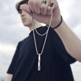 2023 Fashion New Black Rectangle Pendant Necklace Men Trend