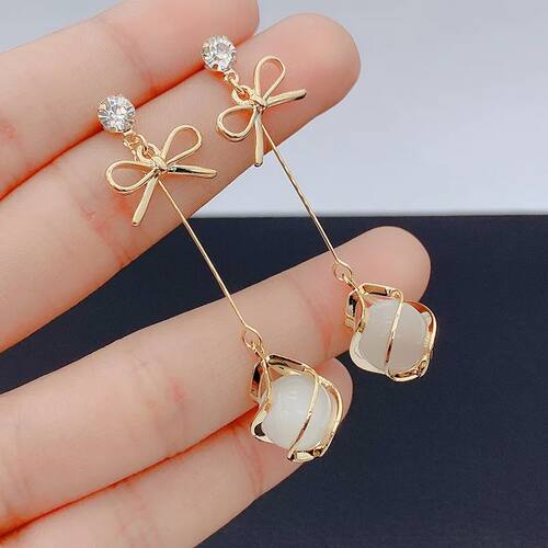 Trendy Metal Frame Dangle Opal Earrings for Women Golden