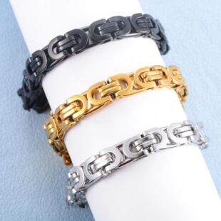 8.5mm Chunky Stainless Steel Byzantine Chain Box Bracelet