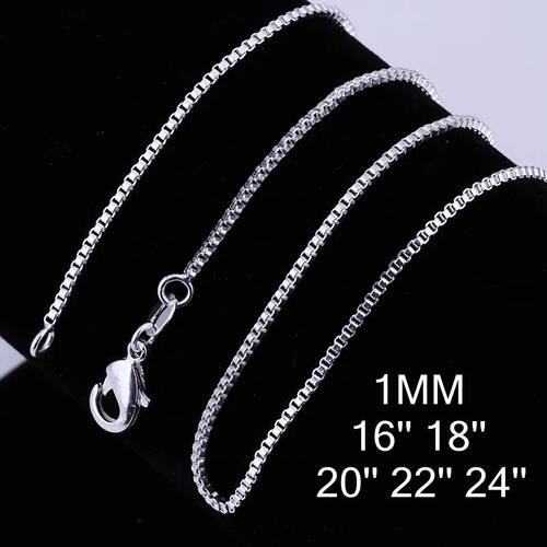 10pcs 16-24inch Sterling Silver fashion 1MM Box chain for