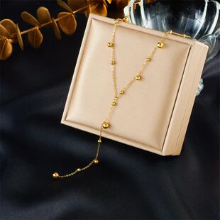 316L Stainless Steel Gold Color Beads Long Pendant Necklace