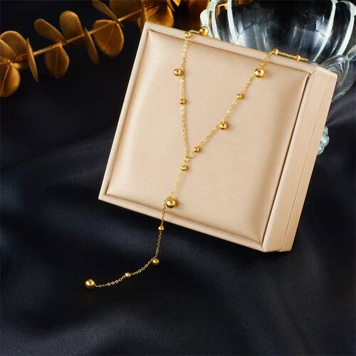 316L Stainless Steel Gold Color Beads Long Pendant Necklace