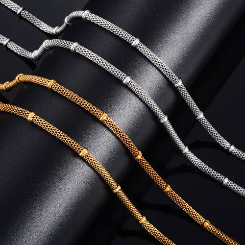 4mm Chic Round Stainless Steel Beaded Mesh Neck Chain
