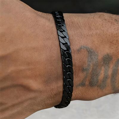 Flat Cuban Chain Bracelets for Men Boys,Adjustable
