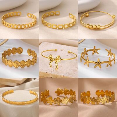 Bowknot Bangle Bracelet for Women Gold Color Stainless