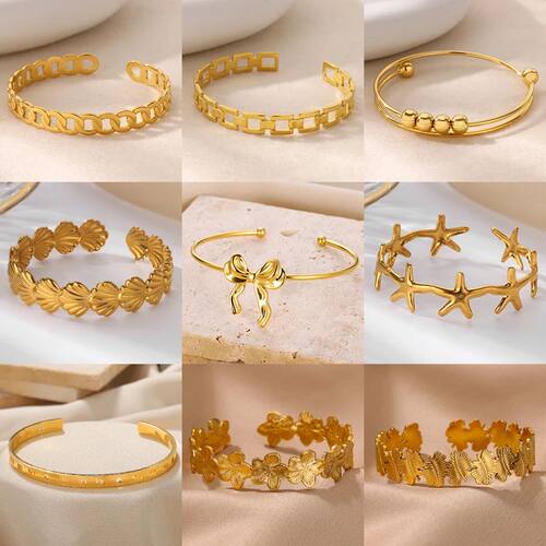 Bowknot Bangle Bracelet for Women Gold Color Stainless