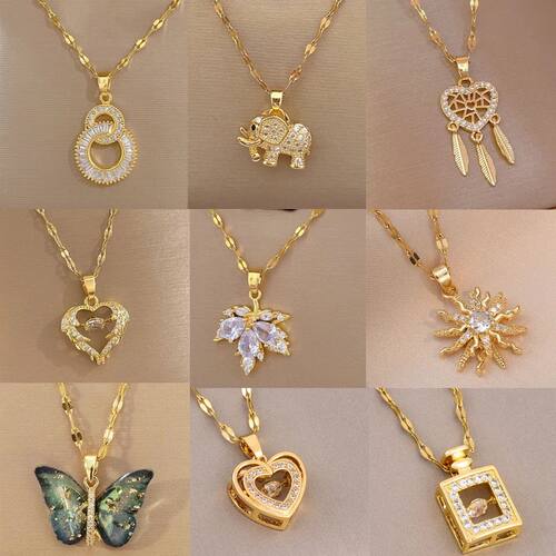 Classic Gold Color Stainless Steel Necklace For Women Shiny
