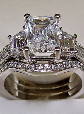 Luxury 10K White Gold 3ct Lab Diamond Ring sets 925