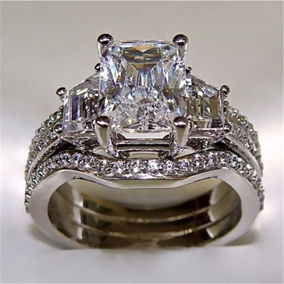 Luxury 10K White Gold 3ct Lab Diamond Ring sets 925