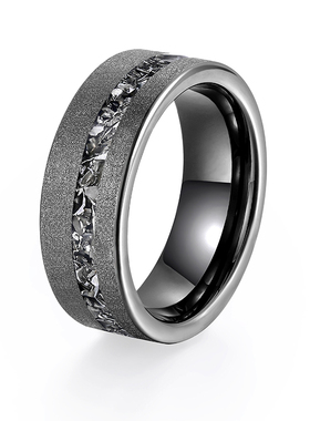 Somen Black 8mm Tungsten Carbide Ring Sanded with Zircon