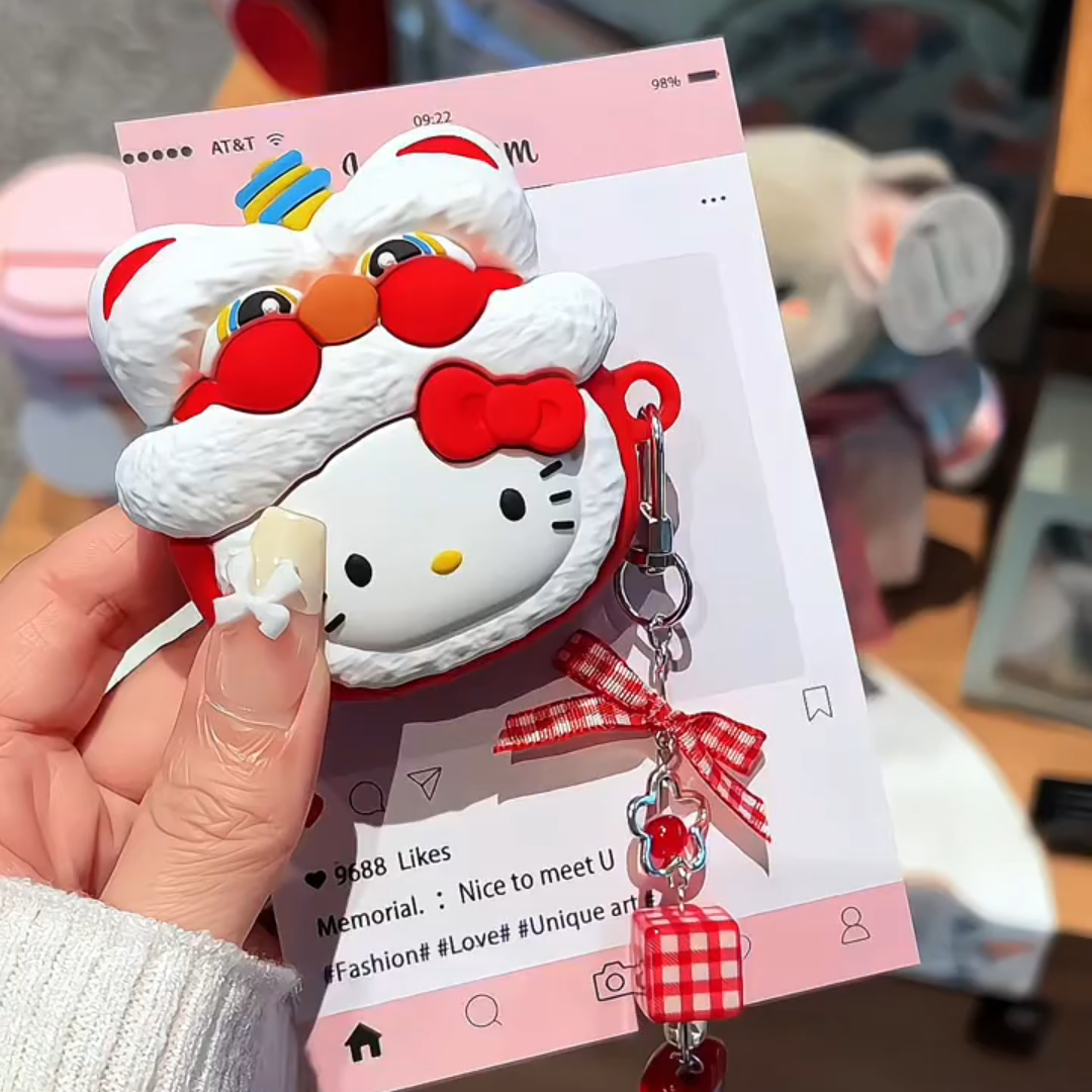 2025新款可爱舞狮新春HelloKitty蓝牙耳机壳AirpodsPro防摔硅胶套可爱保护壳