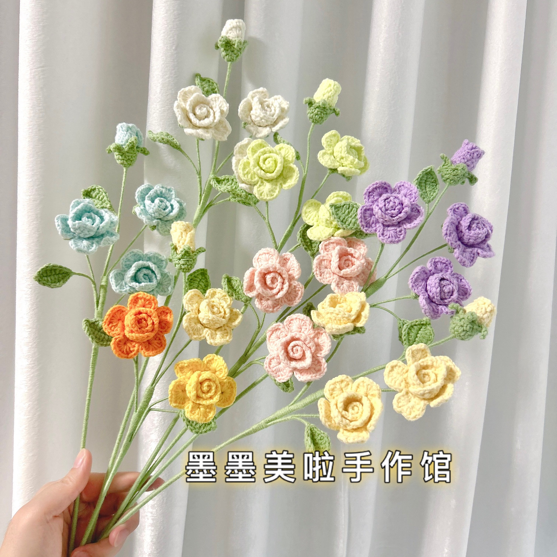 手工编织芭比玫瑰花束成品 毛线钩针钩织针织花束批发仿真花