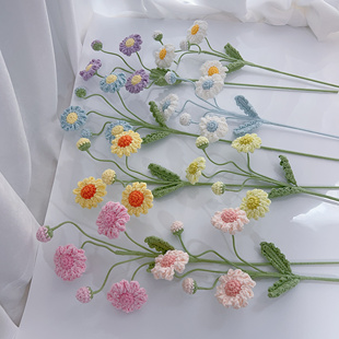 手工编织毛线花束成品小雏菊钩织仿真花客厅摆件插花搭配花束