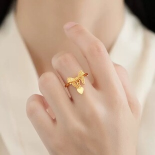 新款在逃公主戒指时尚个性蝴蝶结流苏爱心可调节指环送女友礼物