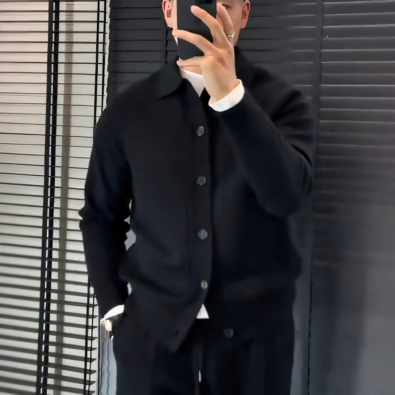 2025秋冬新款黑色针织衫外套纯色百搭开衫潮牌质感简约百搭男上衣