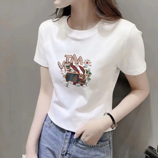 纯棉正肩显瘦短袖t恤女夏季修身显瘦圆领打底纯色内搭新款上衣潮