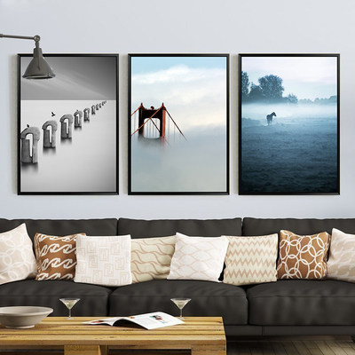 北欧风简约沙发背景墙装饰画客厅挂画卧室餐厅壁画迷雾风景无框画