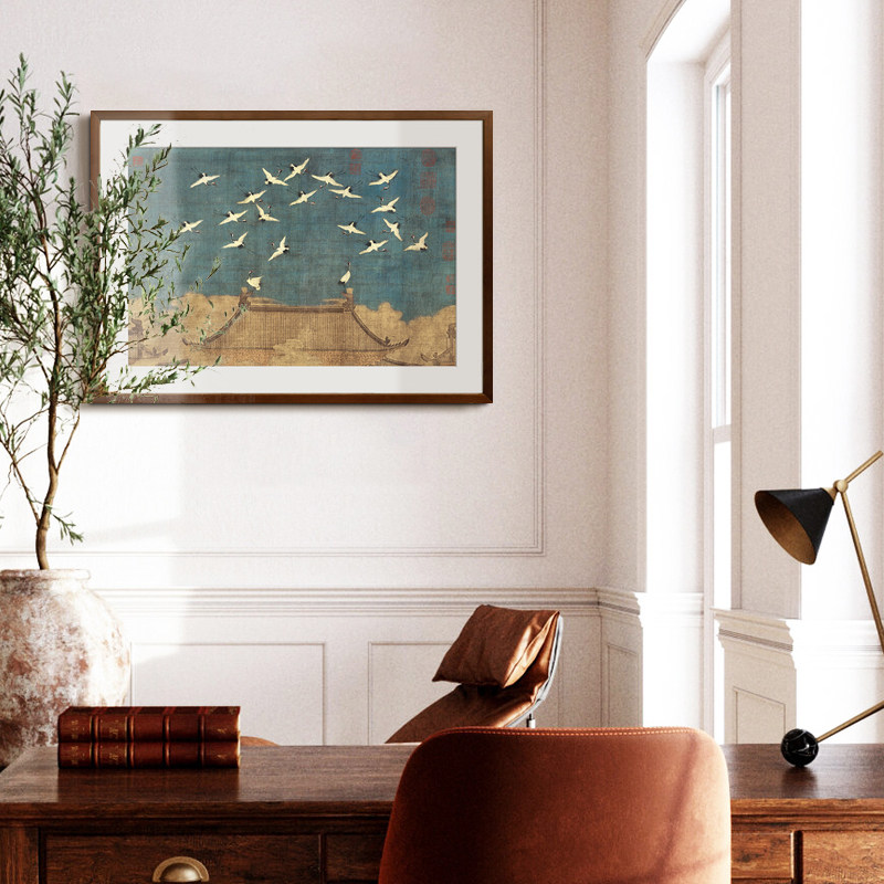 宋徽宗《瑞鹤图》新中式客厅装饰画茶室玄关走廊办公室书房字挂画