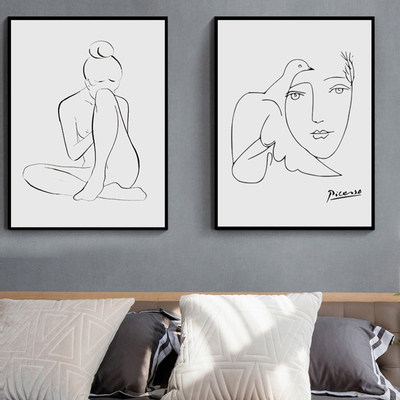 装饰画现代简约北欧抽象线条爱情的样子客厅卧室餐厅无框挂画