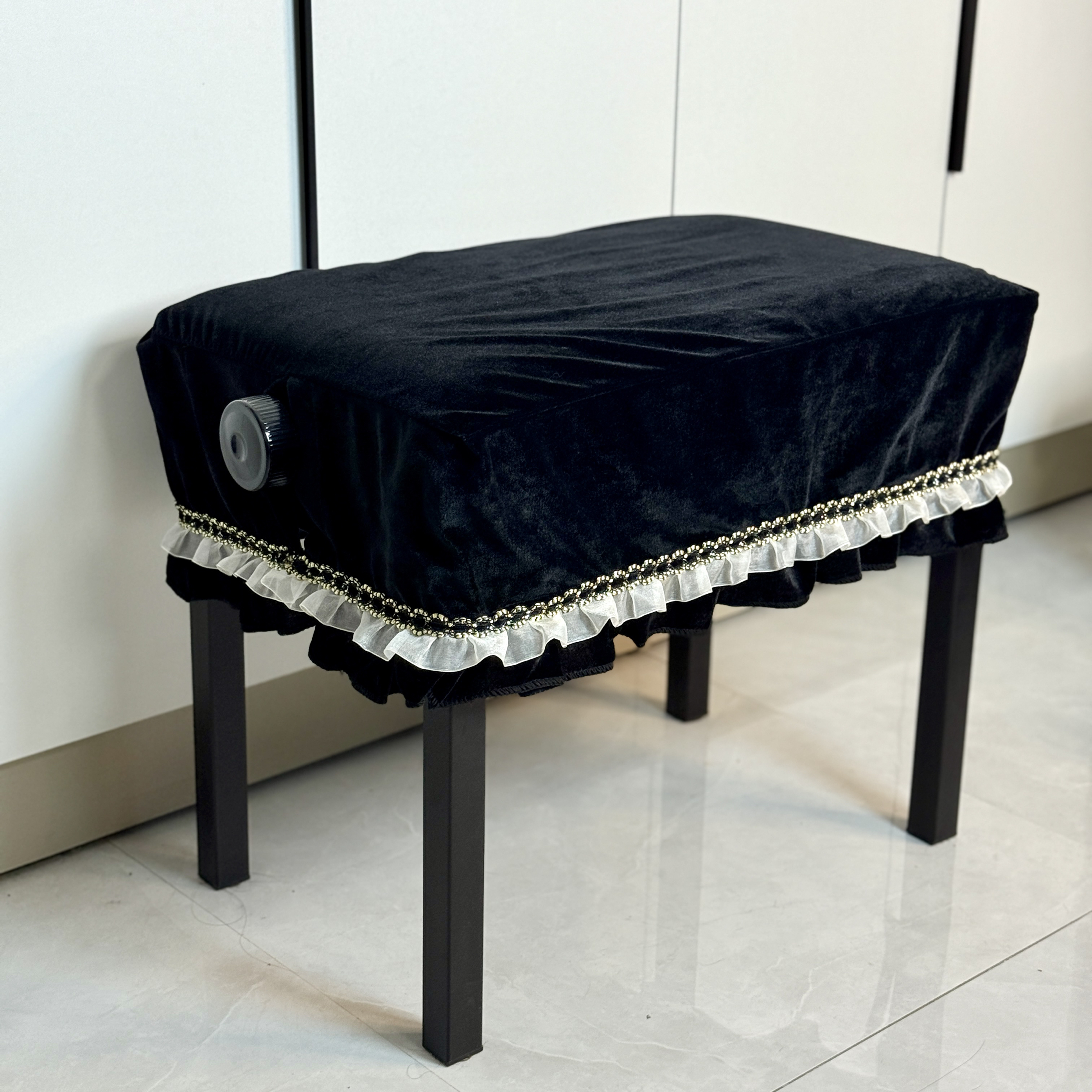 蕾丝花边琴凳罩升降凳防尘罩金丝绒钢琴凳罩织带小香风钢琴凳罩