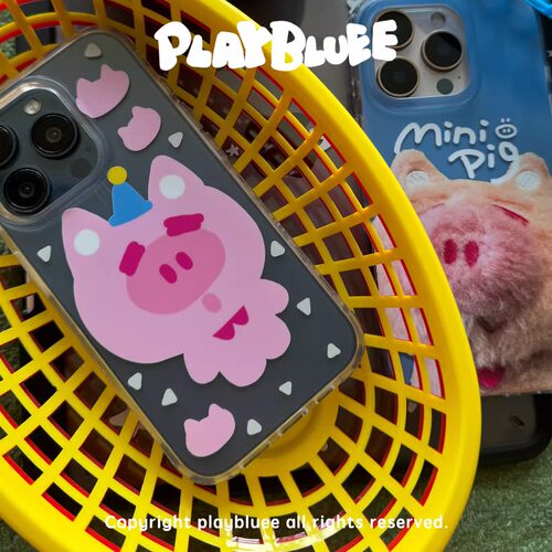 PlayBluee 原创大猪猪手感砂透明手机壳适用于苹果17华为磁吸
