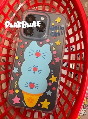 PlayBluee 原创猫猫甜筒半透明磨砂手机壳适用于17pro16华为磁吸