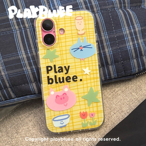 PlayBluee 原创黄格子双层磨砂手机壳适用于苹果17华为磁吸