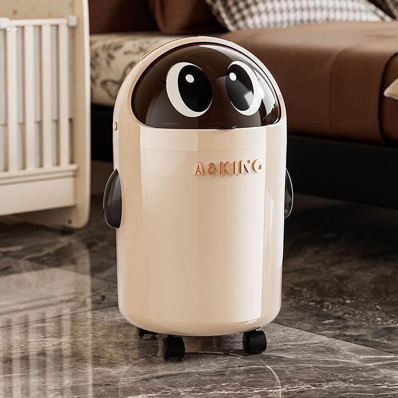 企鹅垃圾桶家用高颜值翻盖客厅卧室创意轻奢高档带轮双层带盖纸篓