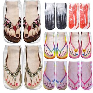 人字拖袜子搞怪3D印花拖鞋袜创意搞笑风有趣情侣网红超火袜子中筒