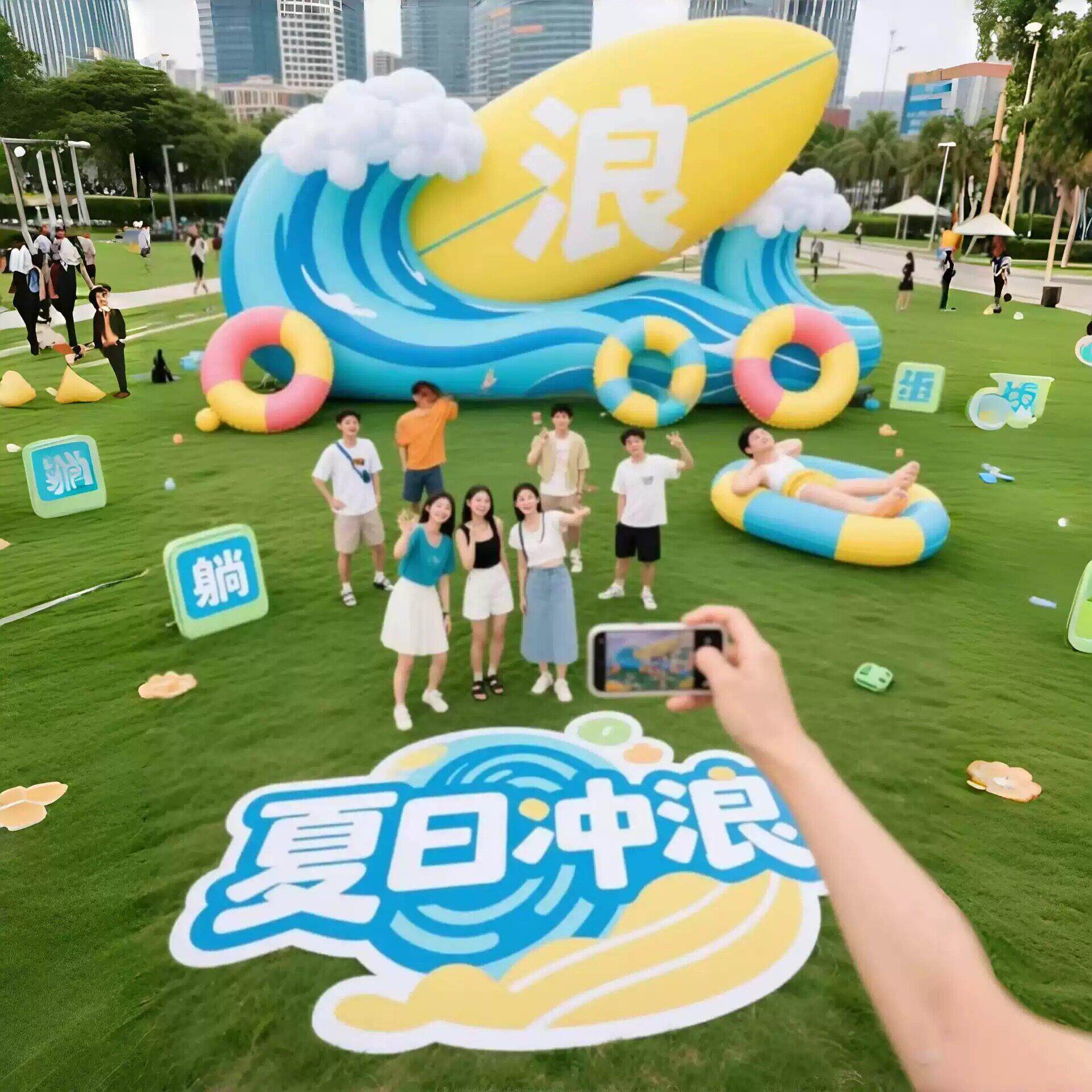 充气冲浪板游泳圈气模定制海边沙滩美陈活动布置夏日冲浪活动用品