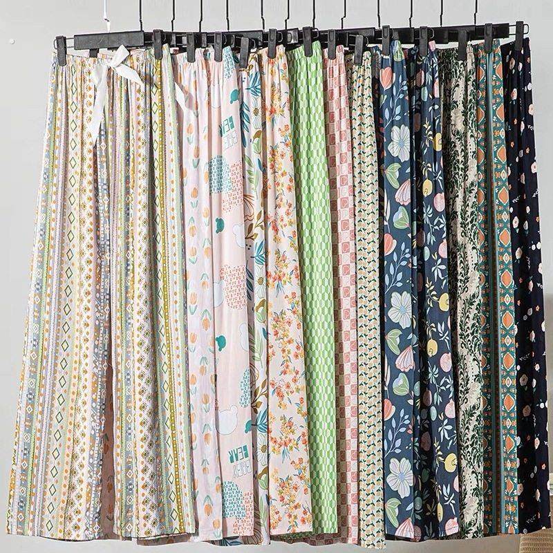 棉绸睡裤女士夏季薄款大码人造绵绸可外穿家居碎花长裤子直筒宽松,女装/女士精品,休闲裤,淘宝优惠券,粉丝福利购,淘宝优惠卷