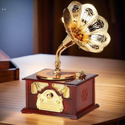 复古留声机高档音乐盒八音盒老式机械发条桌面摆件送儿童生日礼物