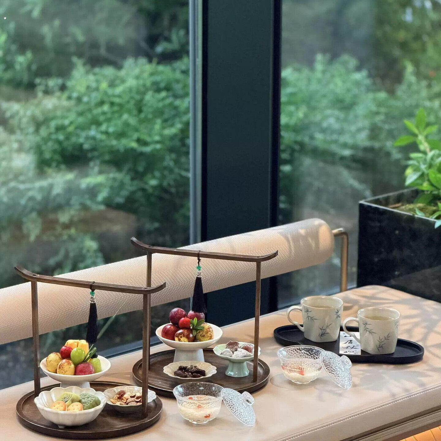 茶室民宿布置酒店售楼部接待新中式茶歇盘摆台茶点点心盘糕点