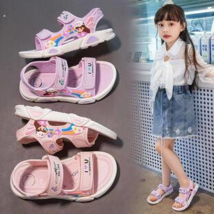 女童凉鞋夏季公主凉鞋中大童沙滩鞋可爱风软底爱莎女孩运动凉鞋