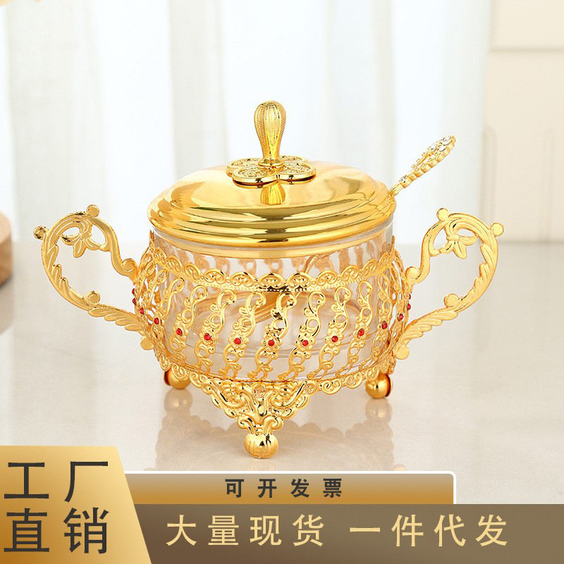 欧式复古铁艺干果食品玻璃糖果罐首饰收纳盒储物罐子摆件糖缸