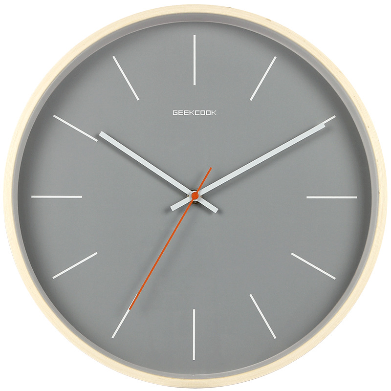 金属和曲木外框静音家居墙钟：静谧之灰 创意简约北欧风格挂钟表