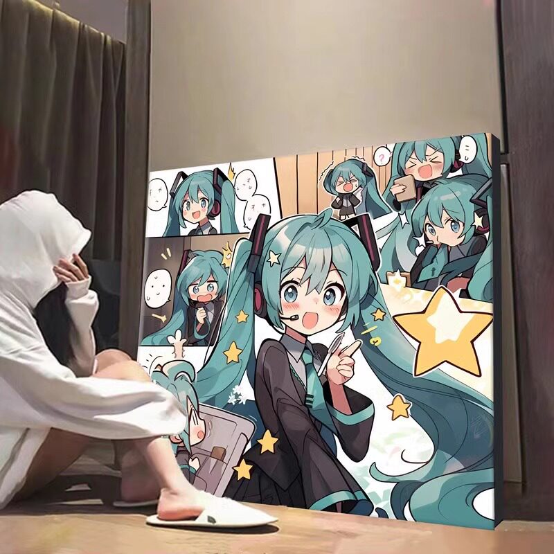 动漫二次数字油画diy元解闷手工填充油彩丙烯画初音未来2025新款