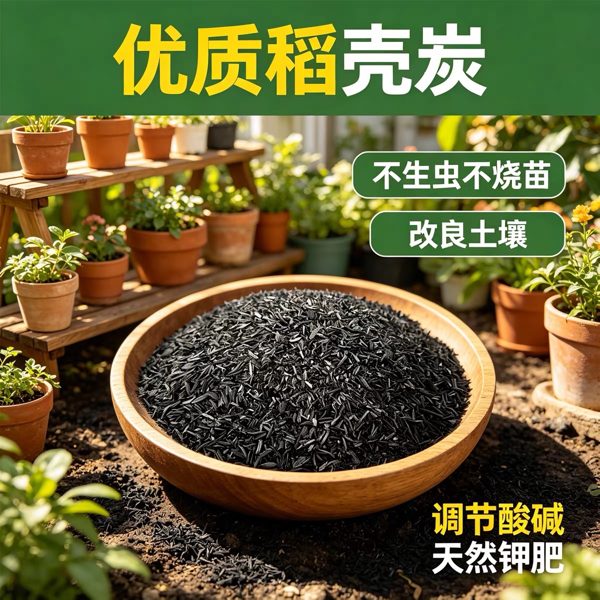 稻壳炭草木灰钾肥颗粒营养土