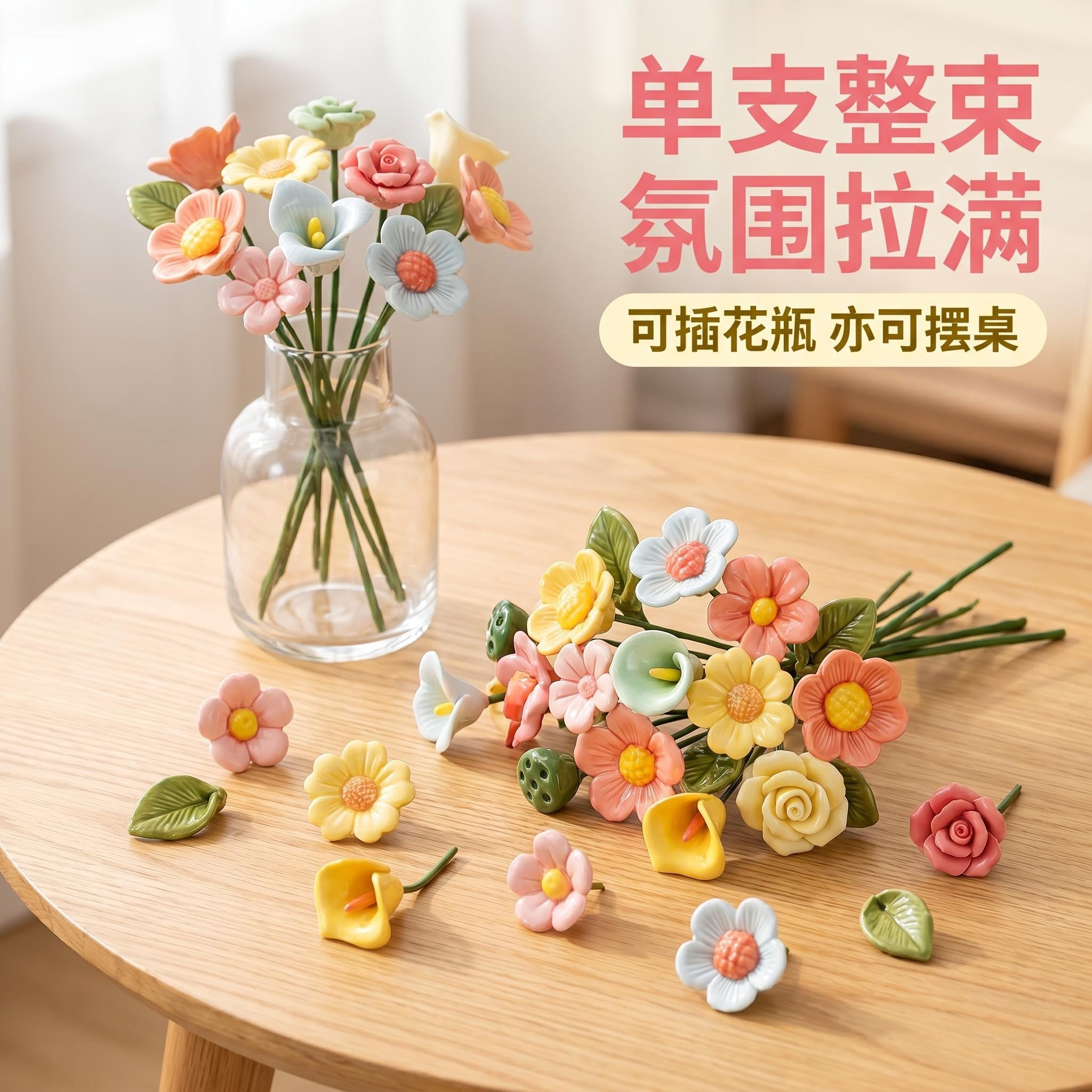 景德镇手工陶瓷花瓶永生花束